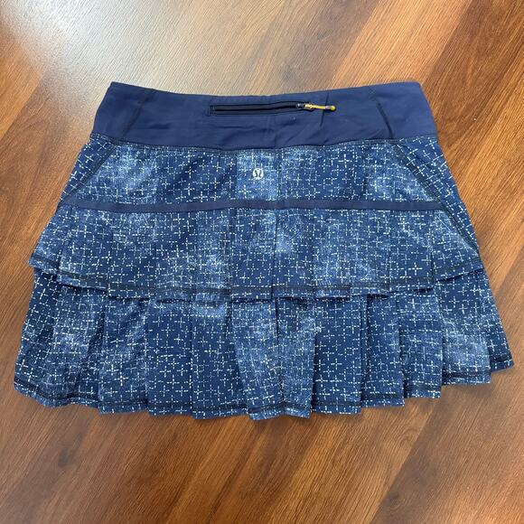 Lululemon Run Pace Setter Skirt Inkwell Geometric Blue Active Pickleball Sz 6 - Picture 4 of 9
